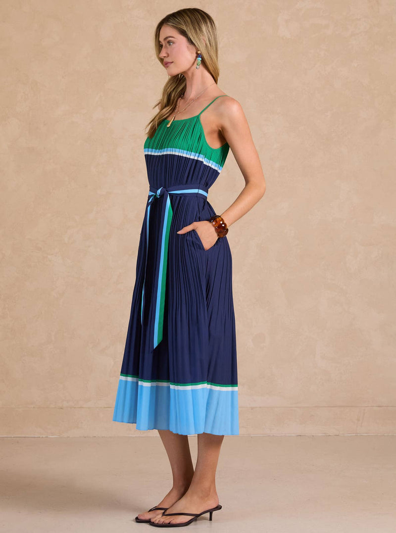 color block dress maxi Color Block Pleated Sleeveless Maxi Dress – TandyWear