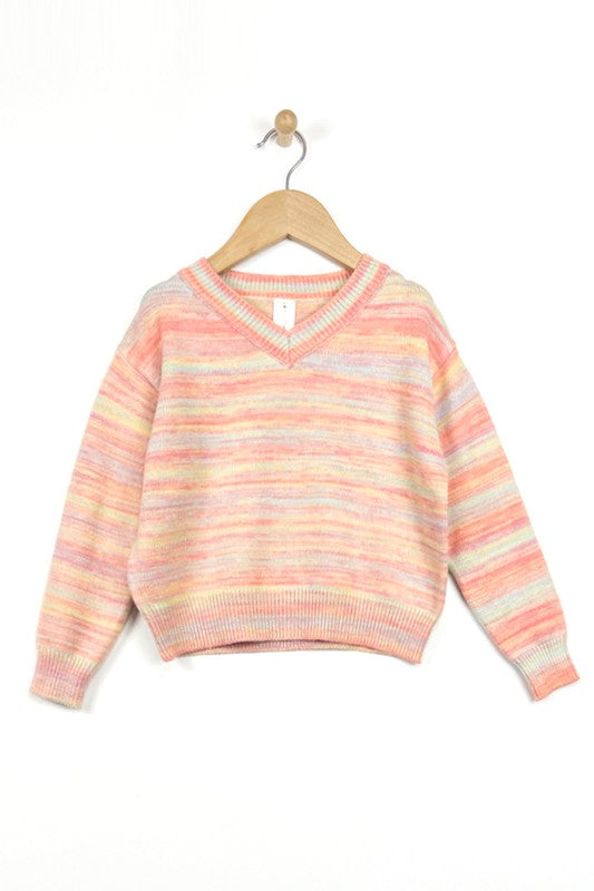 V-Neck Stripe Sweater- Girls