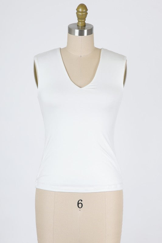 Double Layered V-Neck Tank Top - Ivory