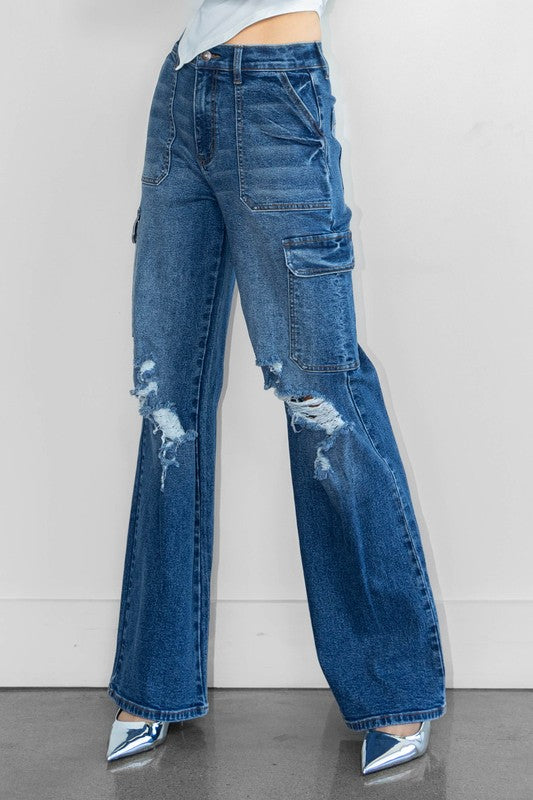 Wide High Cargo Jeans - Denim blue - Ladies