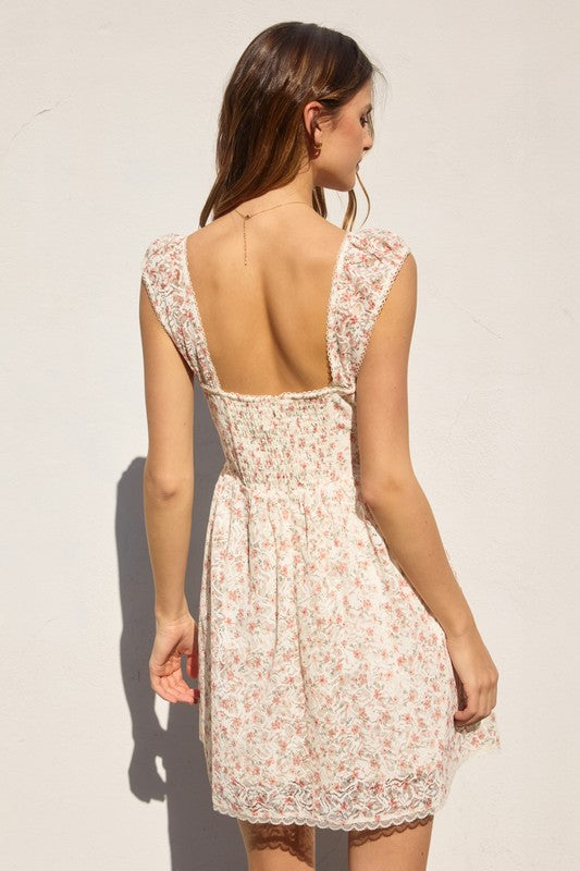 Ditsy Floral Lace Corset Mini Dress Blush Azalea / Large Ditsy Floral Lace Corset Mini Dress Blush Azalea / Large