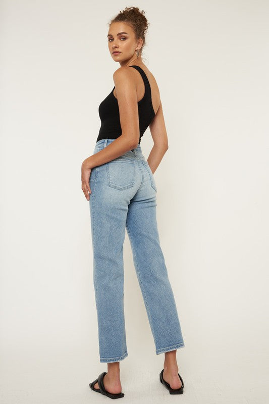 Kan Can High Rise Criss Cross Straight Jeans