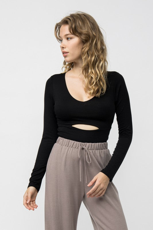 Double Layered V-Neck Crop Top w/ Cutout