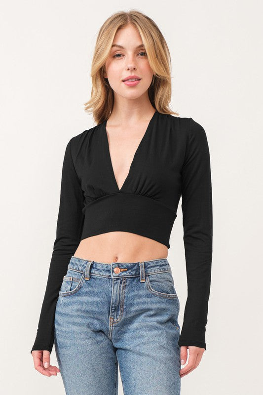 Double Layered Plunge V-Neck Crop Top