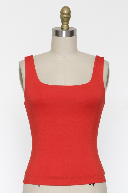 Rayon Tank Top W Square Neckline - Really Red