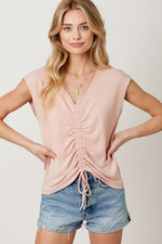 Front String Ruched Top - Rose