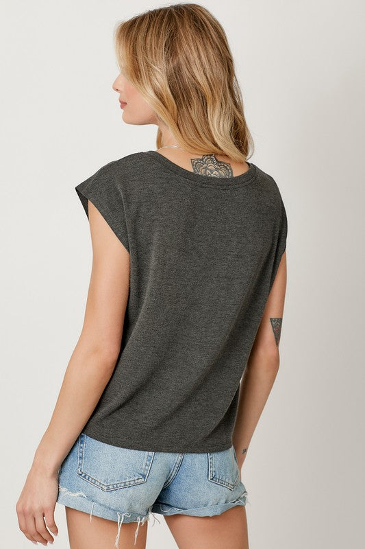 Front String Ruched Top - Charcoal