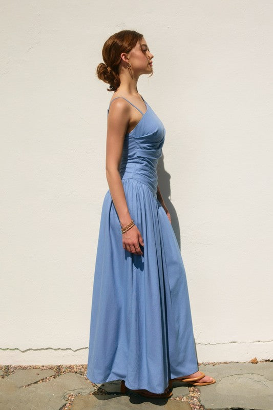 Heaven Sent Drop Waist Ruched Maxi Dress Blue Harbor / Medium Heaven Sent Drop Waist Ruched Maxi Dress Blue Harbor / Medium