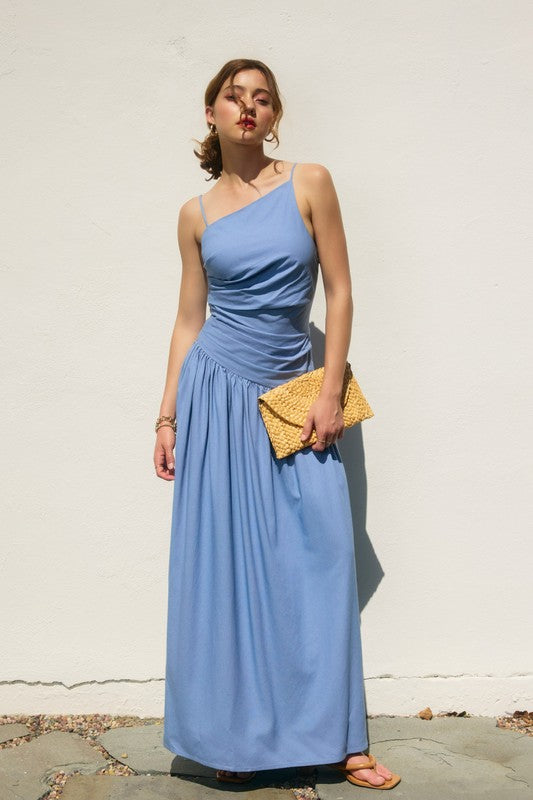 Heaven Sent Drop Waist Ruched Maxi Dress Blue Harbor / Medium Heaven Sent Drop Waist Ruched Maxi Dress Blue Harbor / Medium