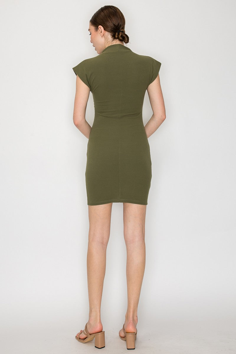 Mock Neck Cap Sleeve Mini Dress Green Olive / Large Mock Neck Cap Sleeve Mini Dress Green Olive / Large