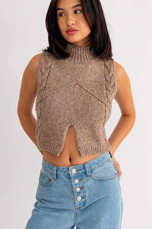 Mock Neck Cutout Crop Sweater