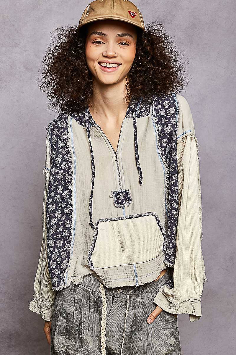 Gauze Color Block Hoodie Top – TandyWear