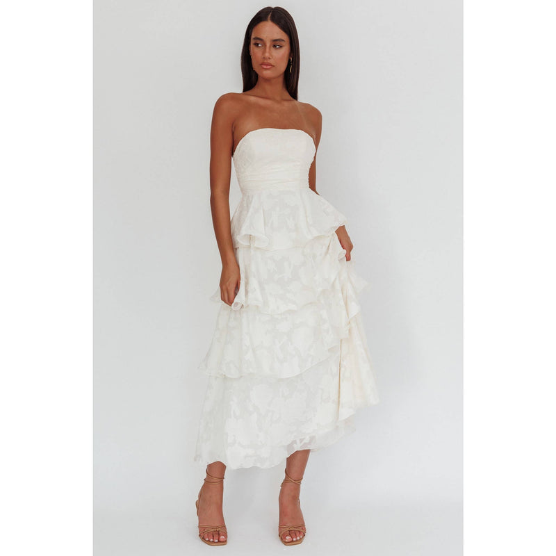 jacquard tiered maxi dress Arielle Jacquard Maxi Tiered Dress OLIVE-GREEN / M by Sugarlips