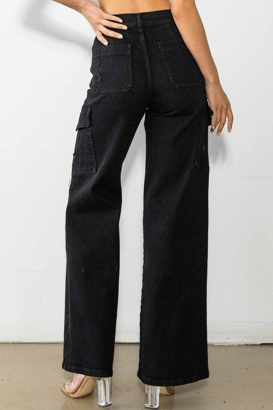 Vibrant- High Rise Cargo Wide Jeans – TandyWear