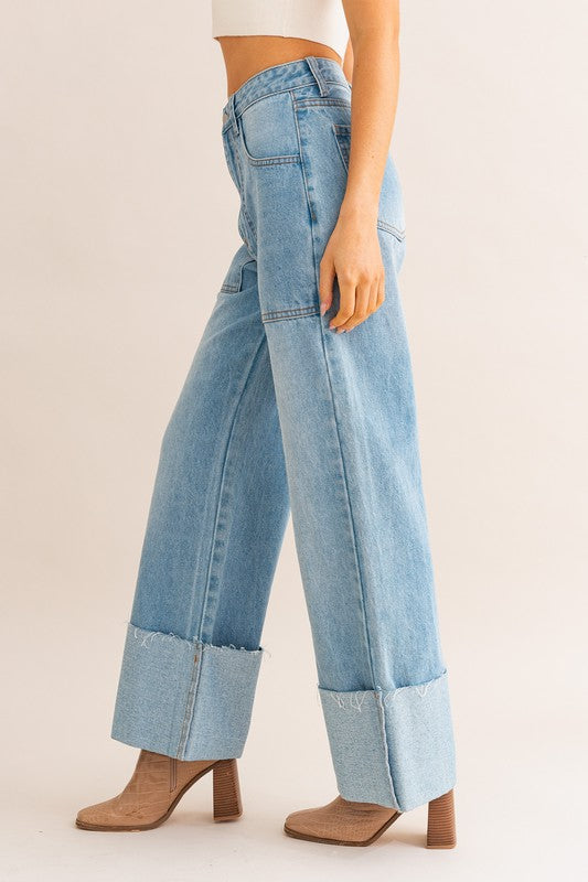 High Waisted Wide Leg Cuffed Jeans – TandyWear