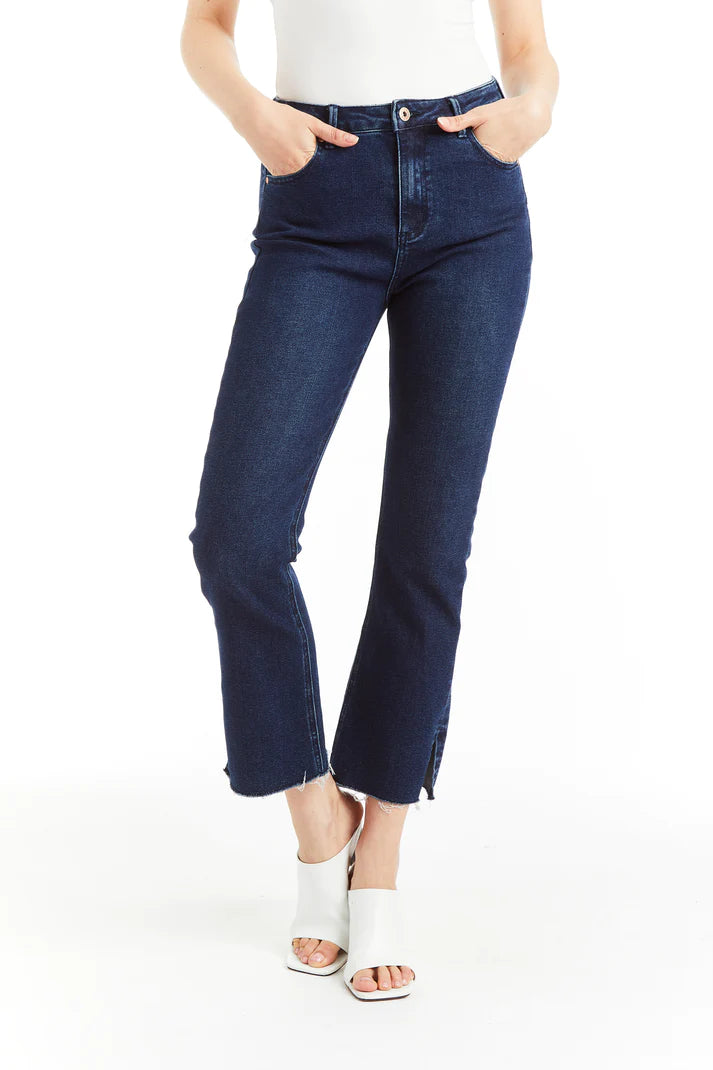 Side Slit Mid-Rise Crop Flared Jeans