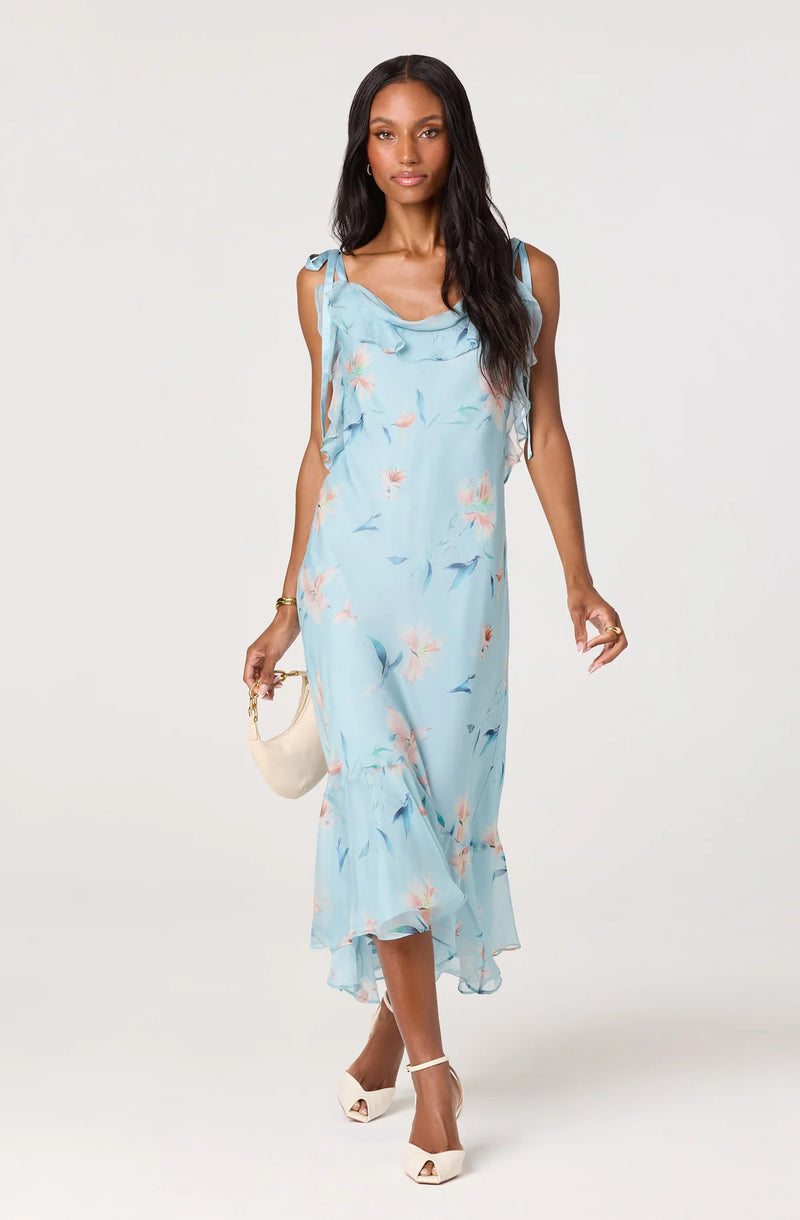Nissa Floral Ruffle Midi Dress Blue - ASTR The Label