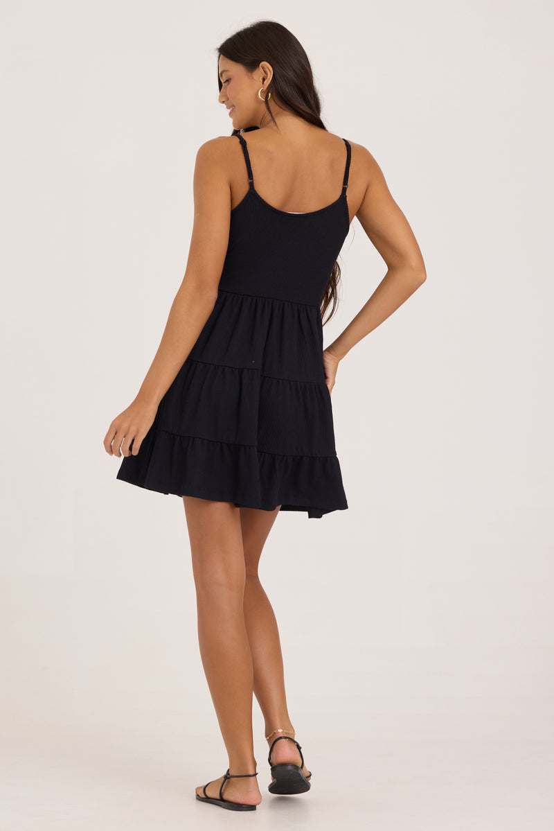 ribbed twist front midi dress Ocean Drive Rib Knit Twist Front Dress Black / Medium