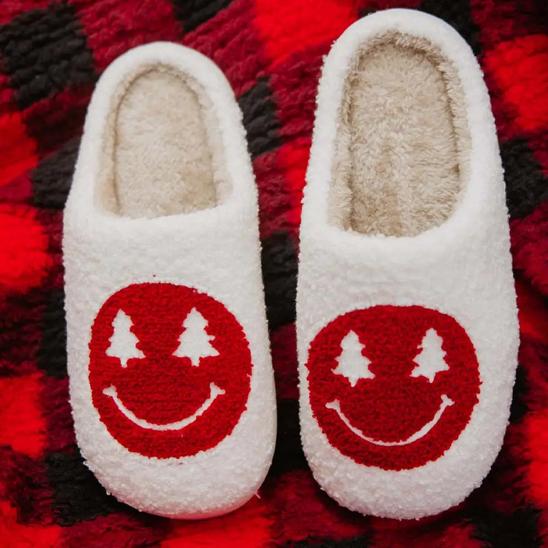 Christmas Tree Eyes Happy Face Slippers