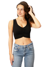 Ribbed V-Neck Crop Rouching Top