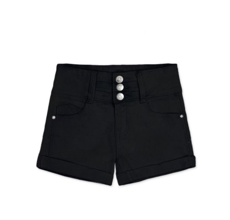3 Button Roll Up Denim Shorts- Girls