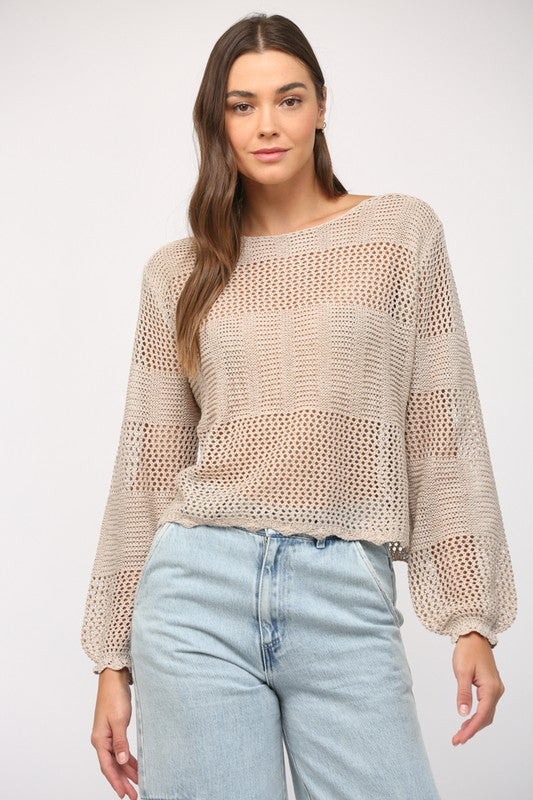 Open Knitted Scoop Neck Sweater