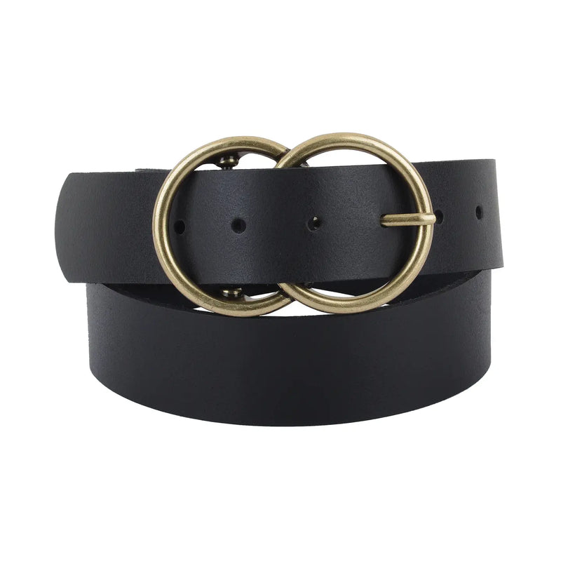 Double Circle Buckle Leather Belt