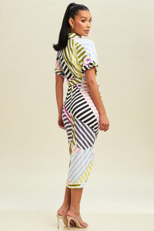 Multi Stripe Midi Shirt Dress