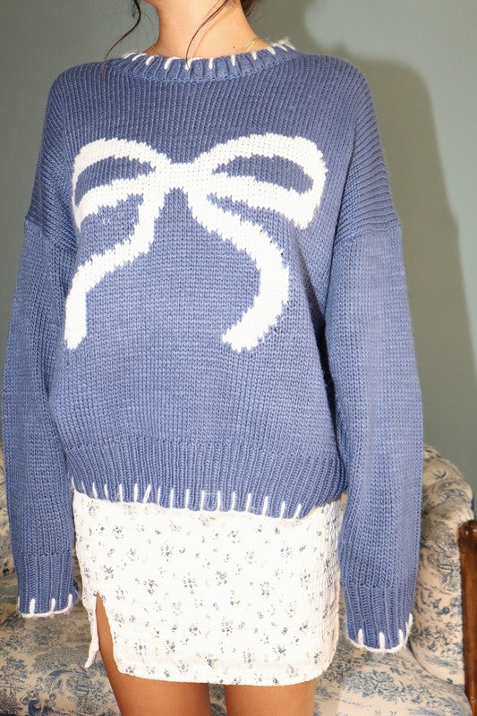 Ribbon Sweater With Stitching Hem