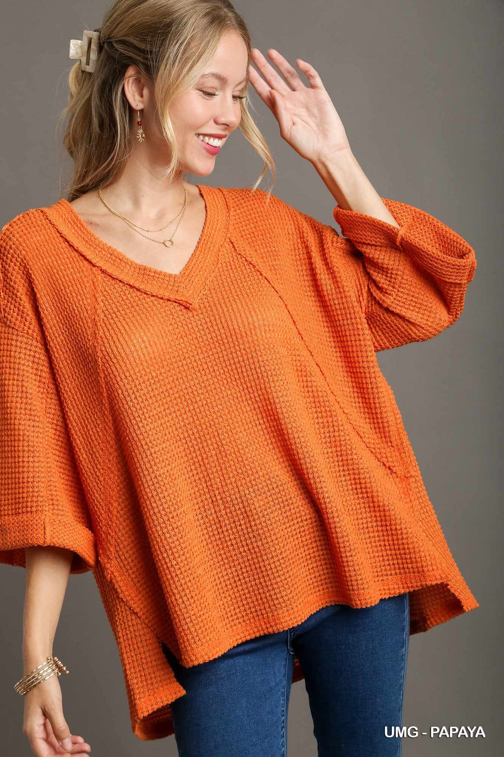 Boxy Cut V-Neck Top With Fray Details