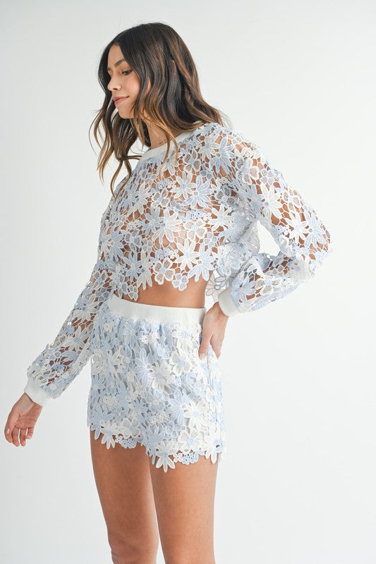 Lace Pullover And Shorts Set