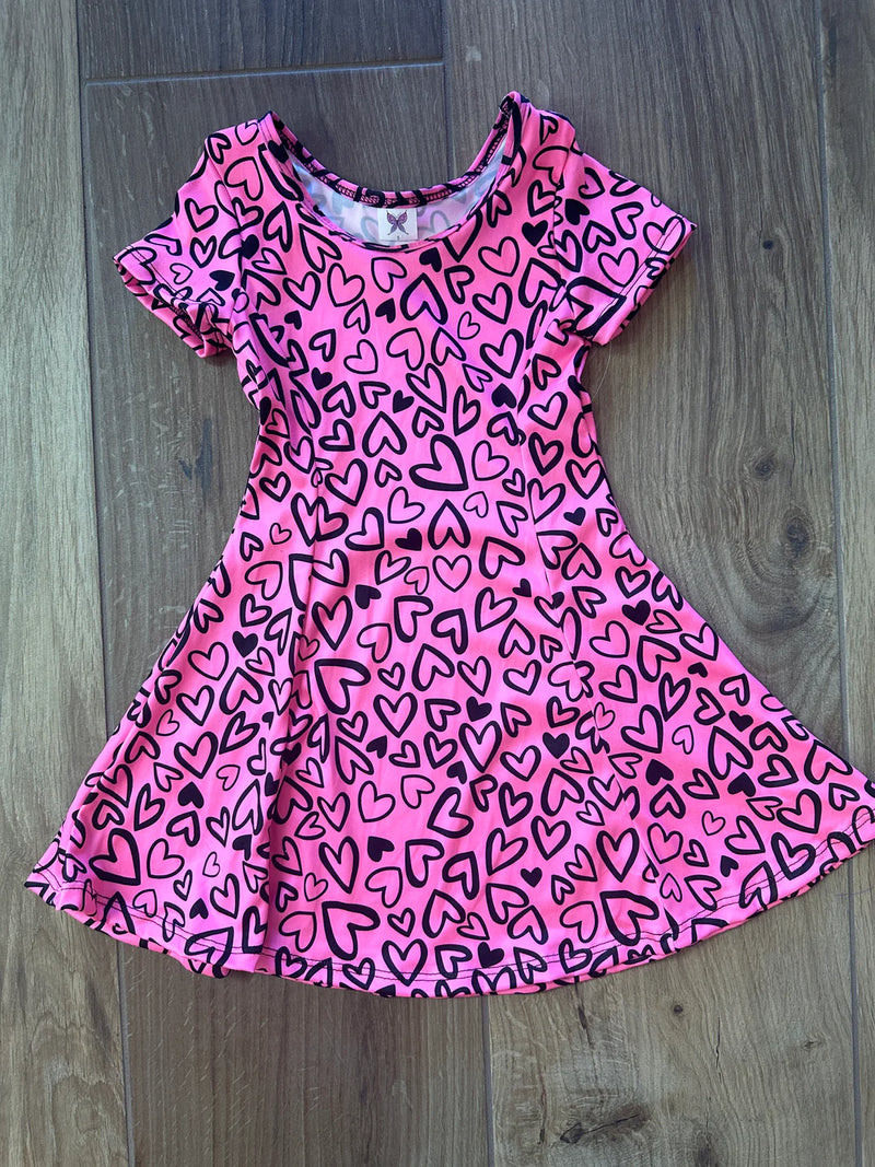 Fit & Flare Hearts Dress- Girls