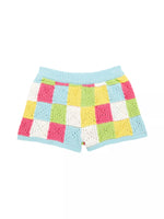 Crochet Knit Check Top & Shorts Set- Girls