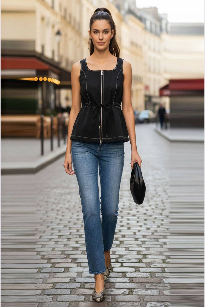 HEVE へイヴ　Prima Peplum JK navy 36 Black Navy Peplum Top | Full Zip Top | VAVA by Joy Han | TandyWear
