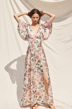 Morning Meadow Flutter Sleeve Plunging Maxi Dress