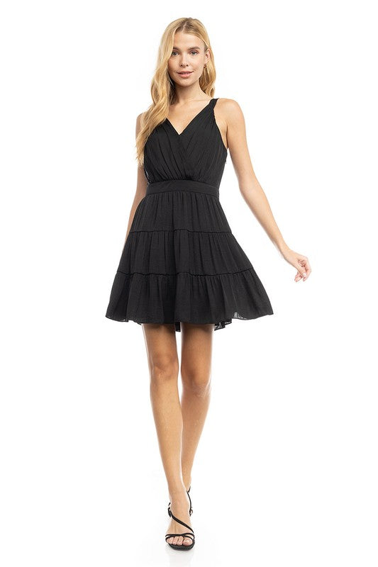 SUNDRY Surplice Ruched Dress (0) Black at  Women's Clothing