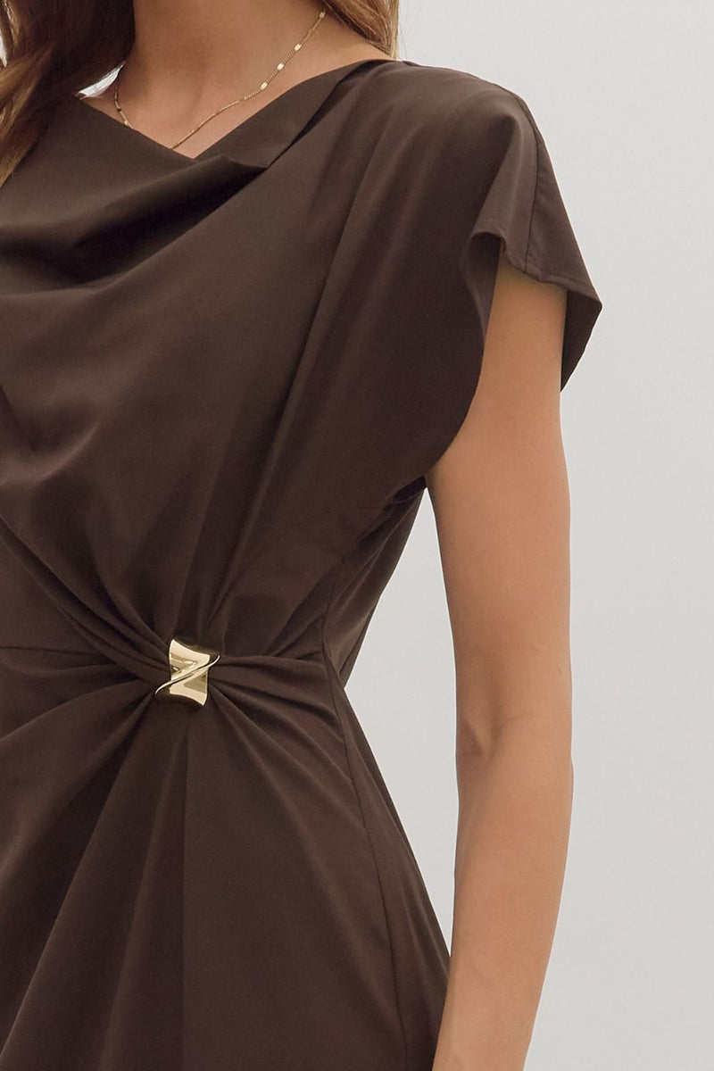 draped short sleeve midi dress Burke Short Sleeve Draped Midi Dress