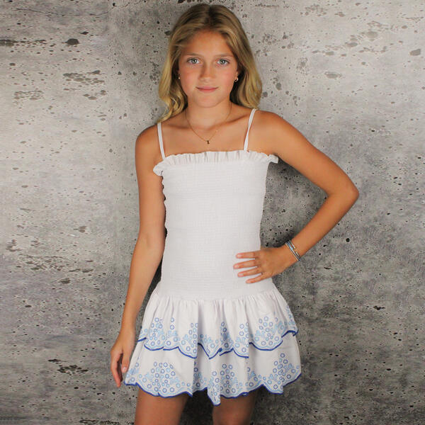 Tiered Embroidered Detail Dress- Girls
