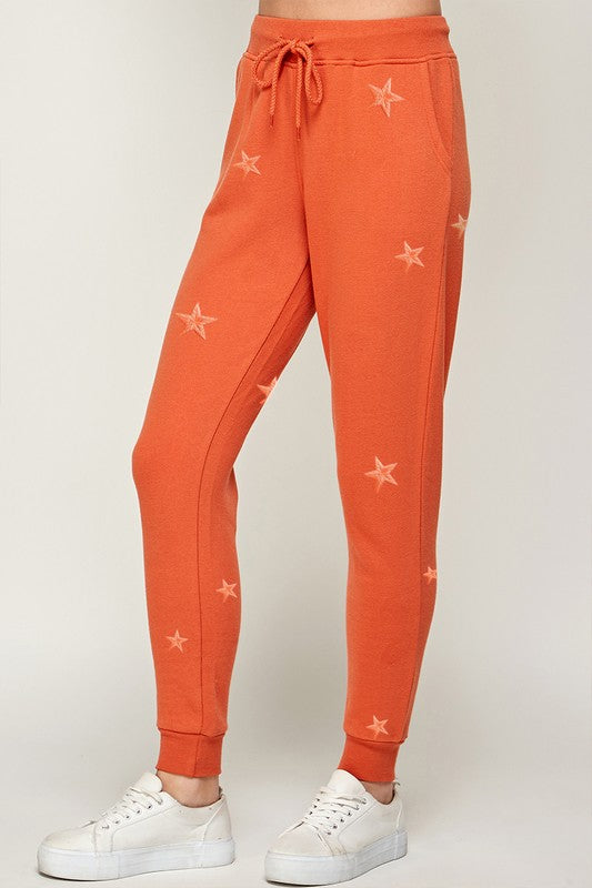Fleece Relaxed Jogger w/ Star Embroidery - Dusty Orange