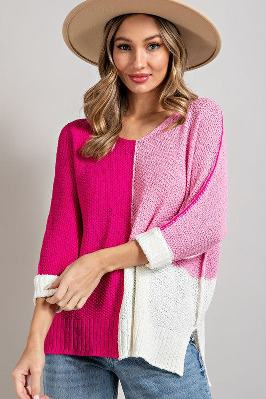 Colorblock Sweater, Pink Striped Sweater