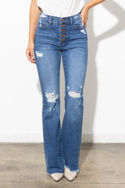 Vibrant - High Waisted Distressed Bootcut Jeans – TandyWear