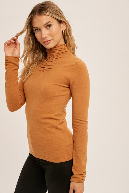 Shirring Mock Neck Fitted Sweater – TandyWear