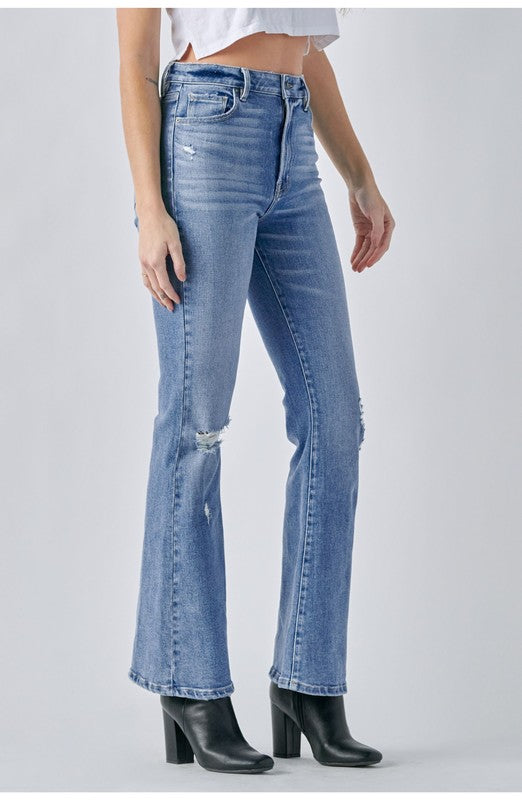 Hidden Distressed Stretch Flare Jeans