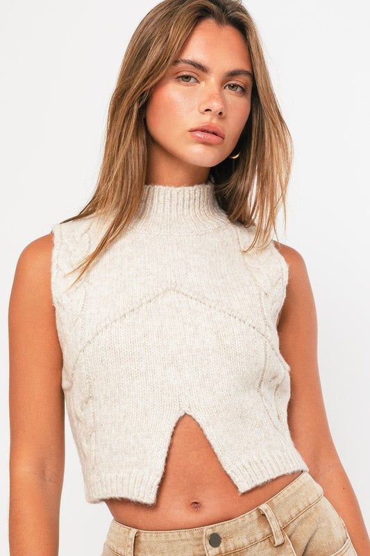 Mock Neck Cutout Crop Sweater