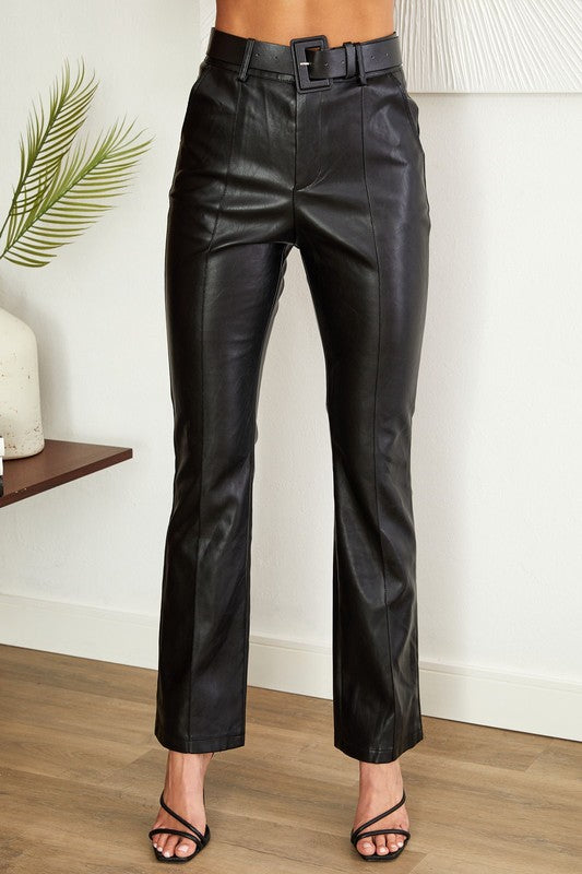Black Vegan Leather Straight Leg Pant: Cropped