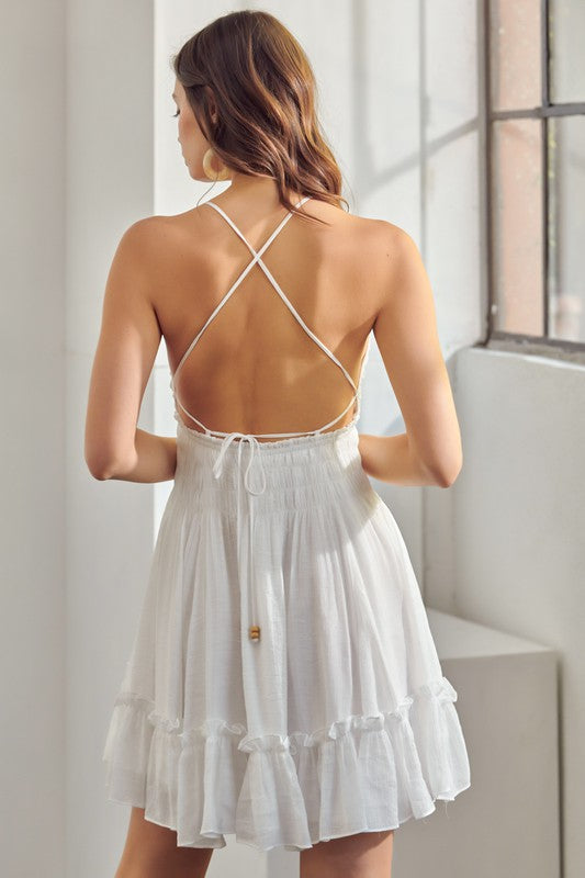 Open back shop tie dress