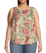 Floral Print Ribbed Contrast Ruffle Top