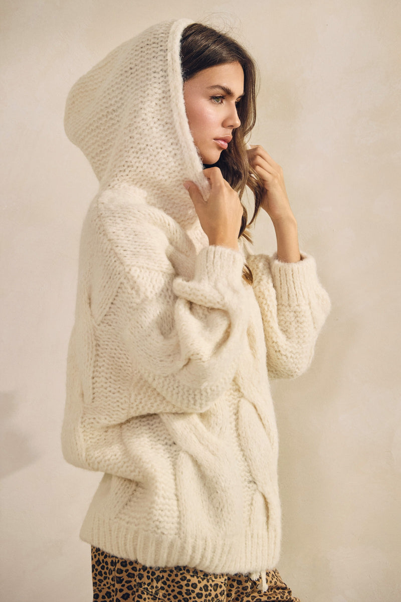Relaxed Rib Loose Sweater With Hood