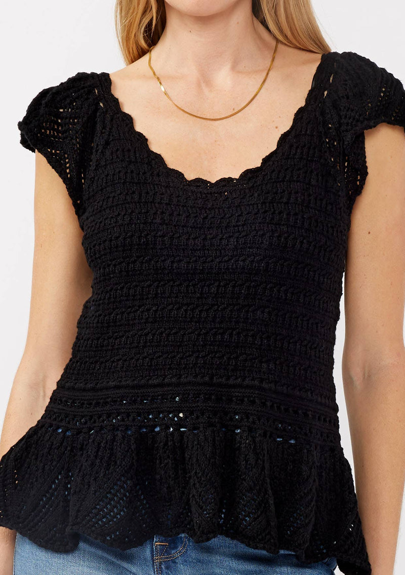 Flutter Sleeve Crochet Peplum Top