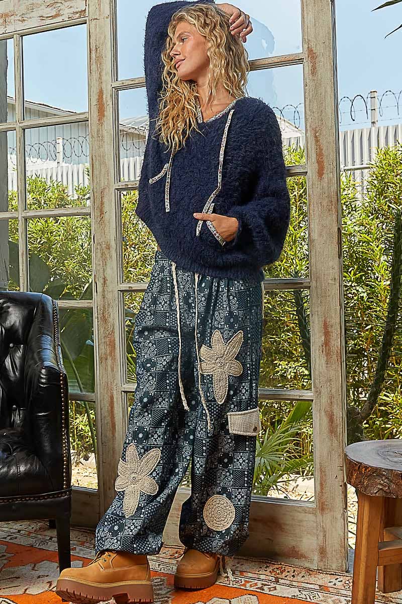 V-neck Solid Hoodie Cropped Sweater Top